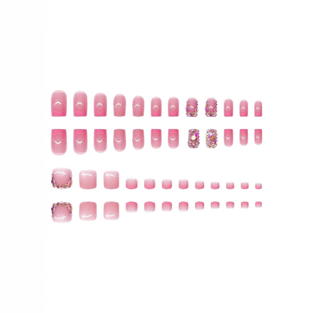 Decorative Press-On Nail Set with Rhinestone Accents Bowlift