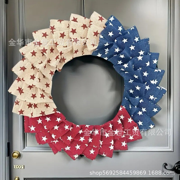 Independence Day rustic round wooden patriotic cross wall plaque with floral accents and God Bless America banner Bowlift