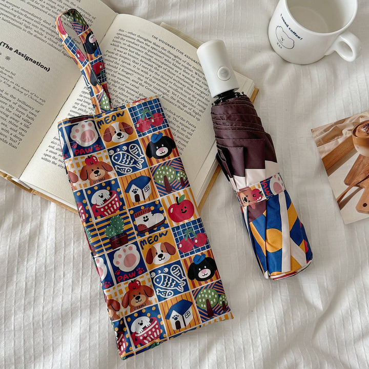 Ladies Foldable Umbrella with Playful Animal Designs Bowlift