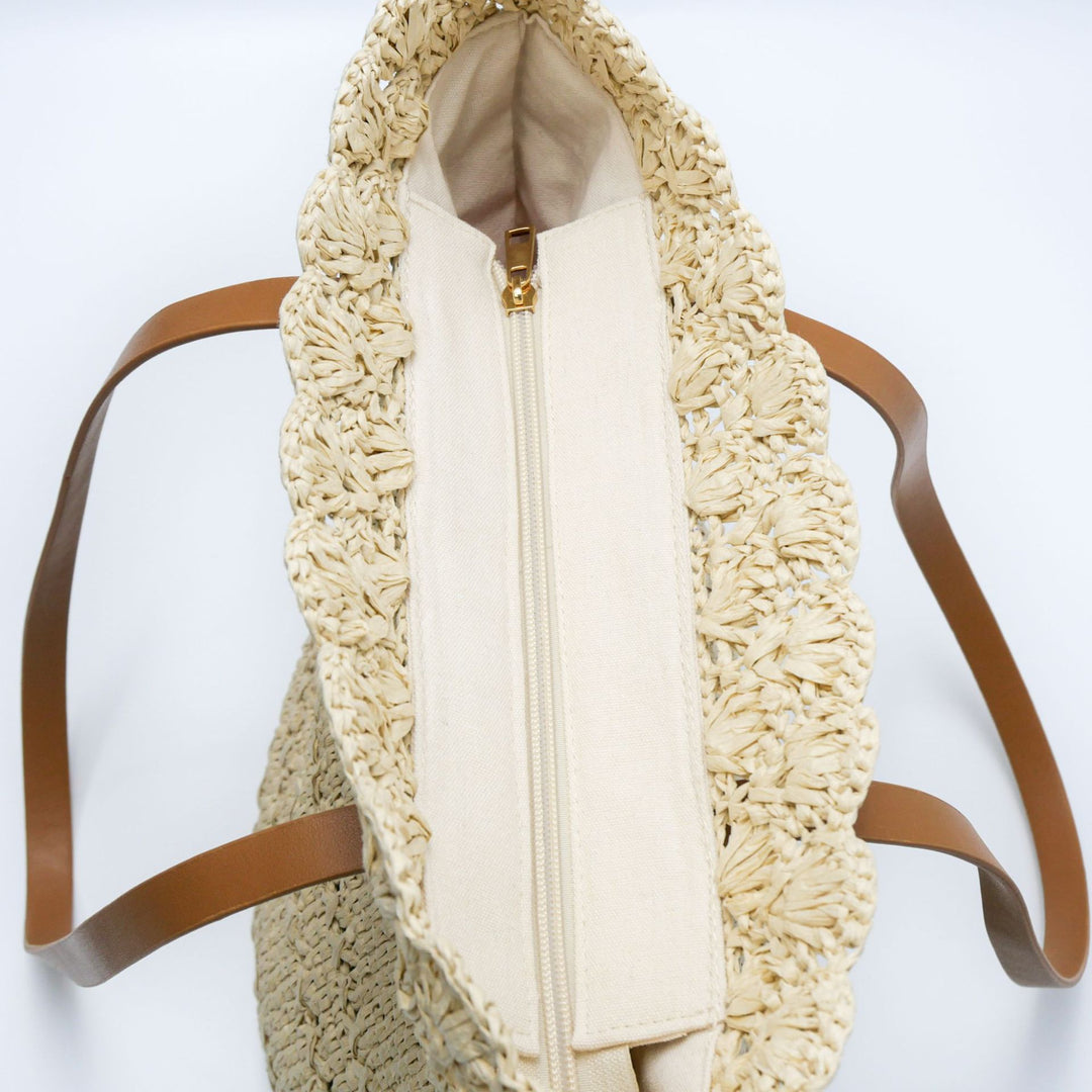 Beach bag with handcrafted crochet pattern and leather handles Bowlift