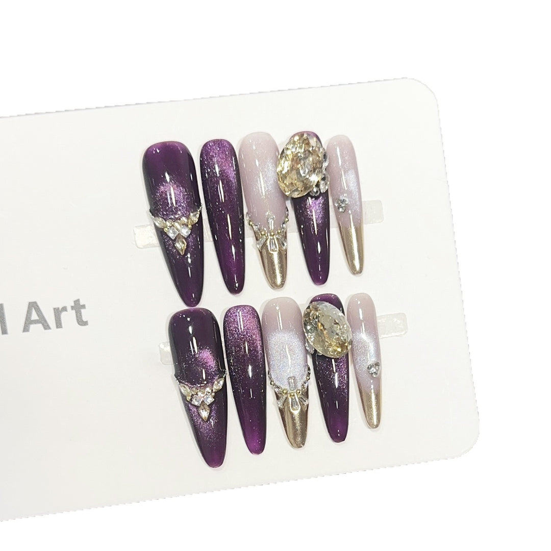 Elegant Stiletto Press-On Nail Set with Decorative Jewel Accents Bowlift