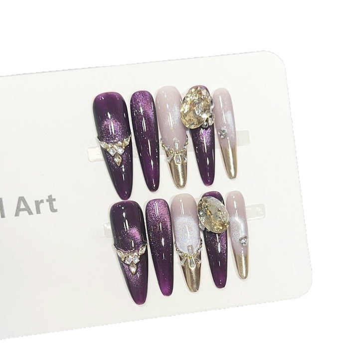 Elegant Stiletto Press-On Nail Set with Decorative Jewel Accents Bowlift