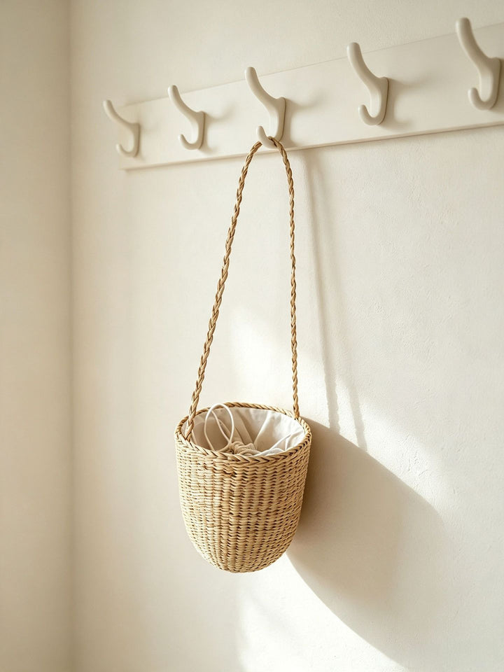 Handcrafted Natural Fiber Hanging Storage Basket Bowlift