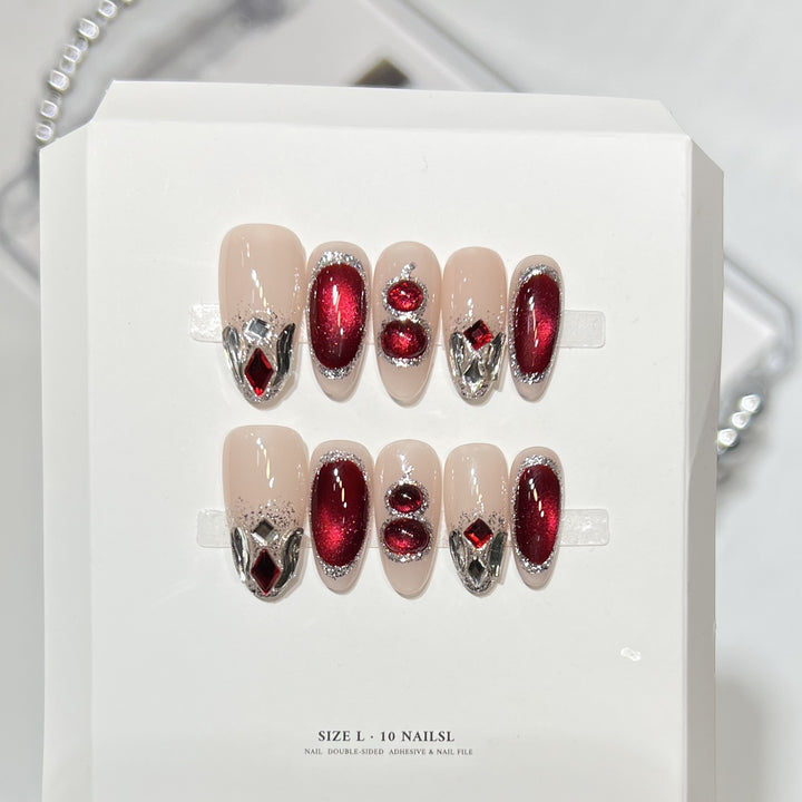 Artistic Press-On Nail Set with Elegant Floral Design Bowlift