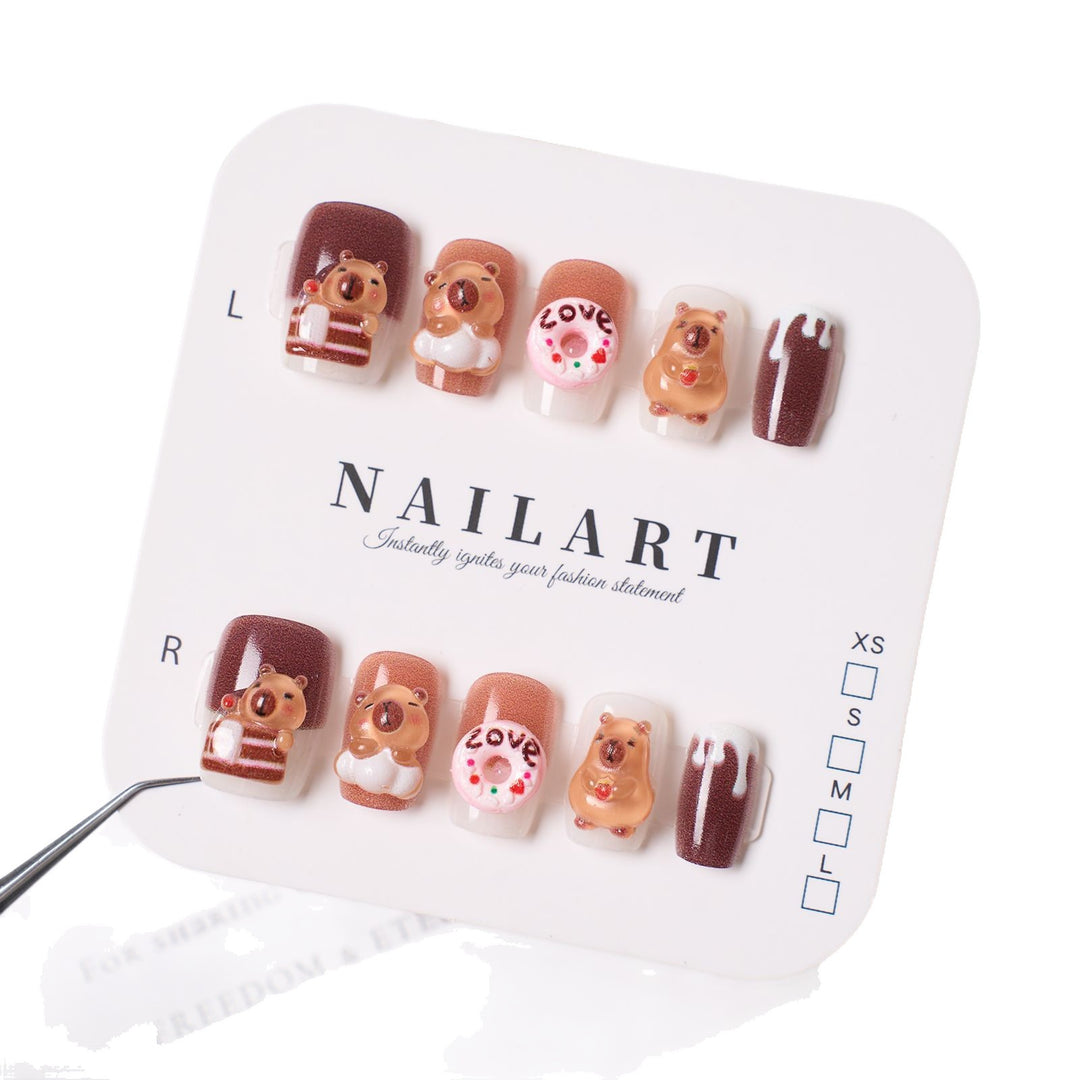 Cute Character-Themed Press-On Nail Set with 3D Bear Designs Bowlift