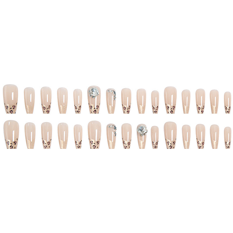 Artificial nail set with glitter and leopard design Bowlift