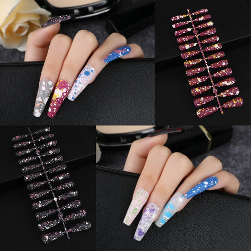 Artistic splatter design artificial nails Bowlift