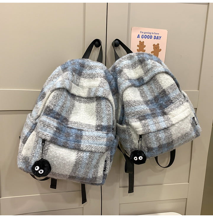 Cozy Fuzzy Plaid Backpack