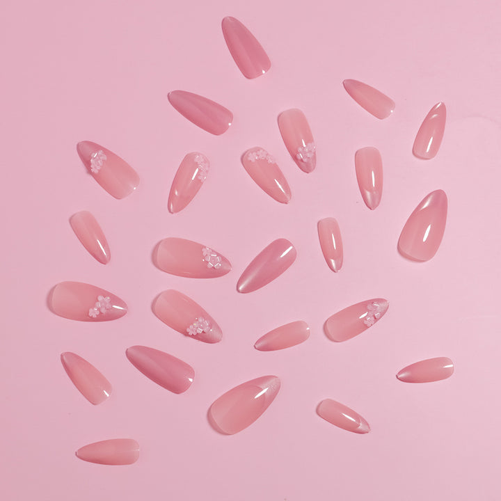 Floral Accent Almond-Shaped Press-On Nails Bowlift