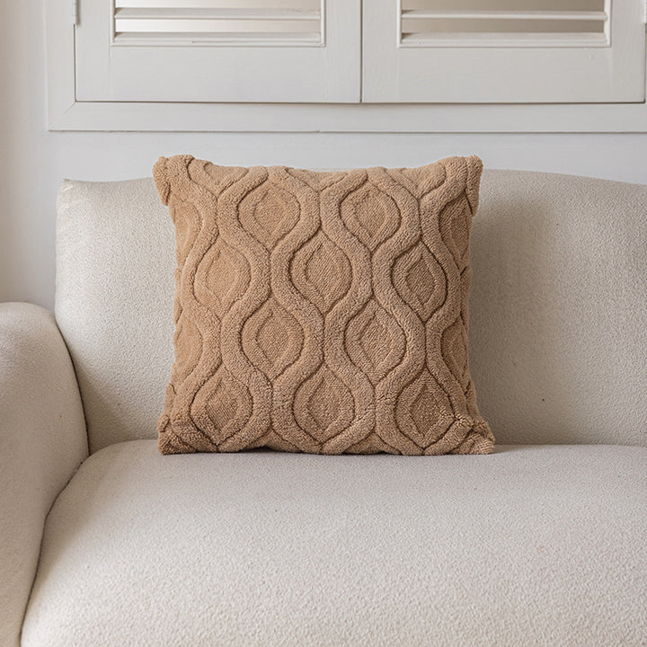 Decorative Textured Plush Square Throw Pillow Cover with Geometric Raised Check Pattern