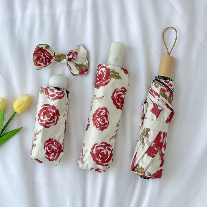 Women's Automatic Folding Umbrella with Floral Pattern Bowlift