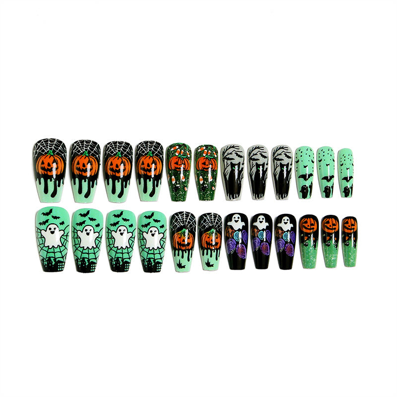 Halloween Artificial Nail Set with Creative Designs and 3D Elements Bowlift