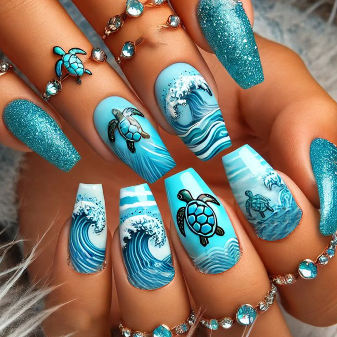 Artistic Ocean-Inspired Nail Art Extensions Bowlift