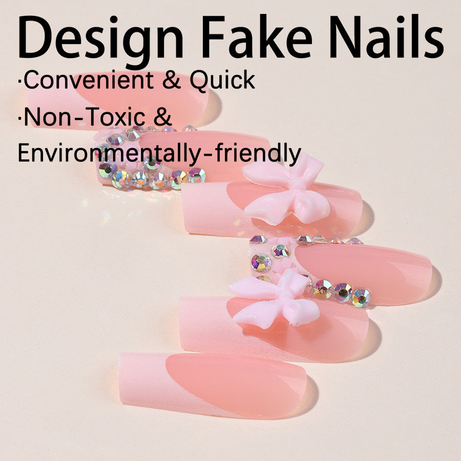 Artifical nail set with glamorous 3D bows and crystal embellishments Bowlift