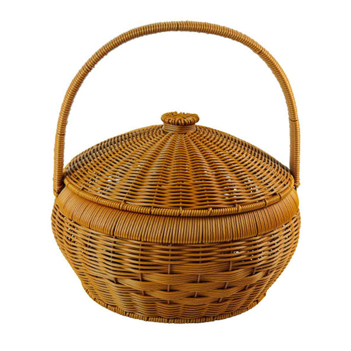 Women's Handcrafted Storage Basket with Lid and Carry Handle Bowlift