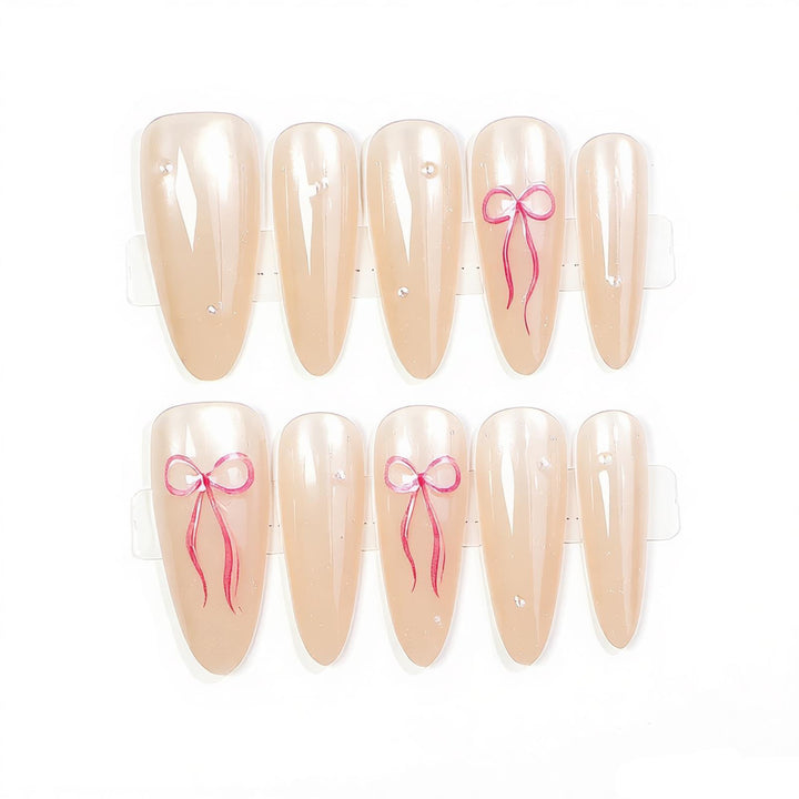Elegant Press-On Nail Art Set with Bow Accents Bowlift