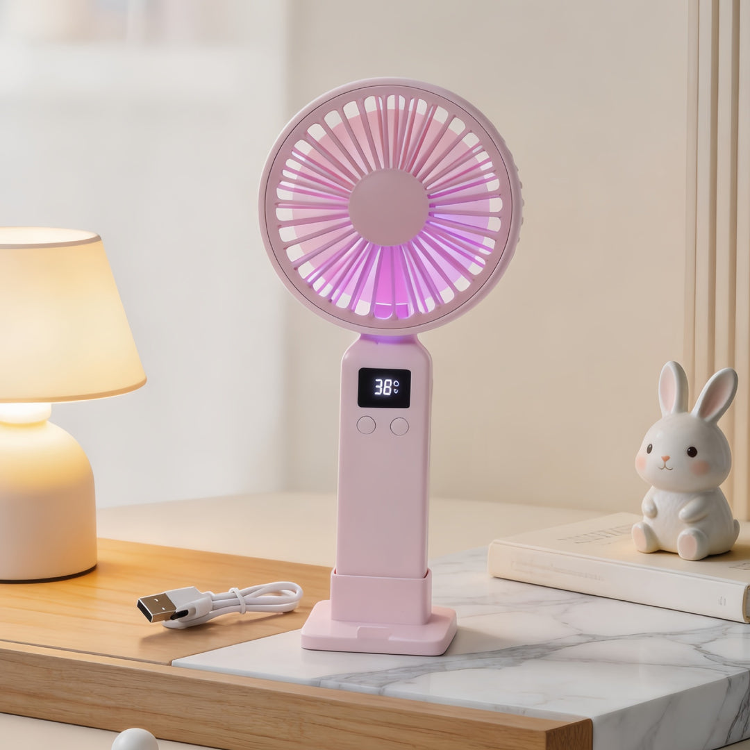 Women's Portable USB Fan with LED Display and Ergonomic Design Bowlift
