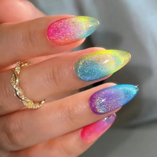 Colorful Ombre Glitter Press-On Nails Bowlift
