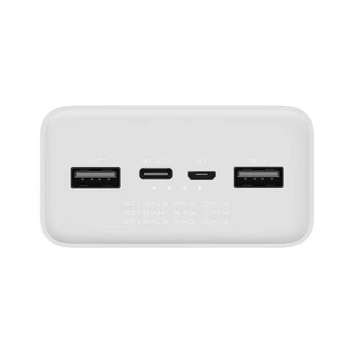 High-capacity USB-C portable power bank with dual USB-A fast-charge ports and LED indicators Bowlift
