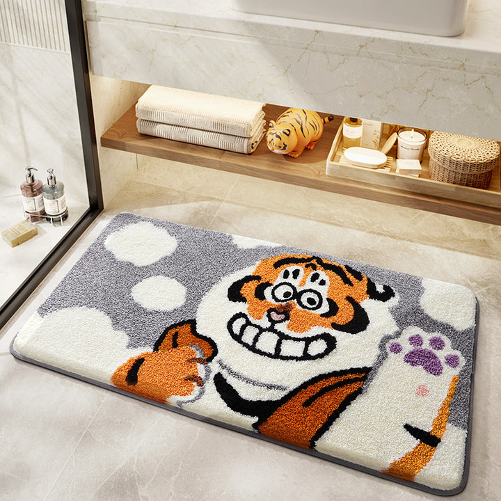 Playful Cartoon Tiger Bath Mat Bowlift