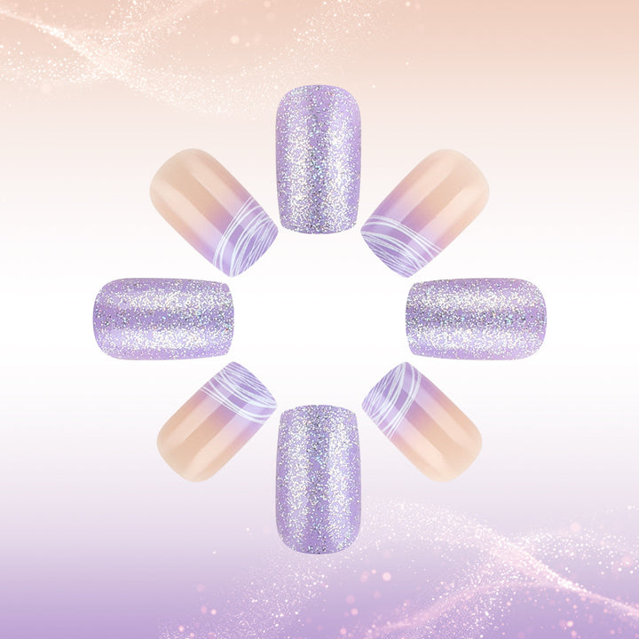 Elegant Press-On Nail Art Set with Glamorous Glitter Accents Bowlift