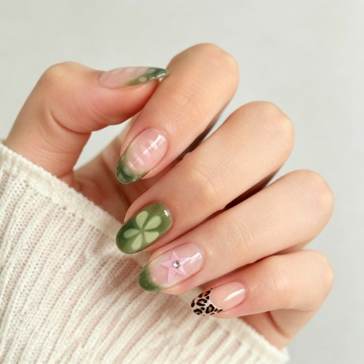 Artistic Almond-Shaped Press-On Nail Design Bowlift