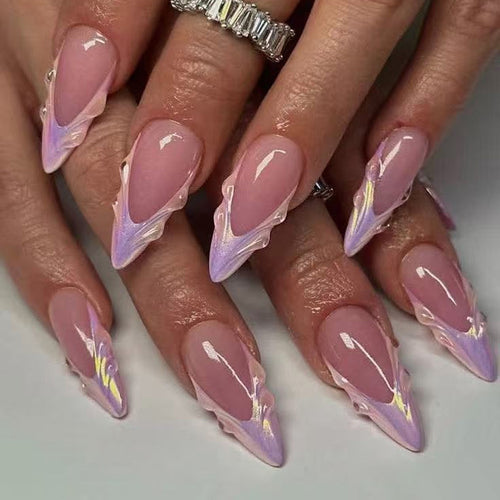 Artificial nails in elegant stiletto design with holographic accents Bowlift