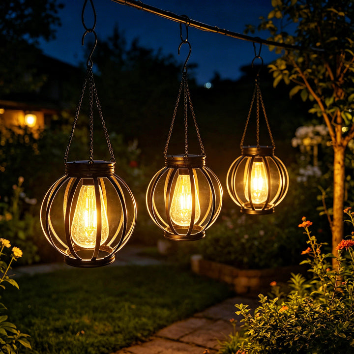Outdoor Hanging Metal Cage Pendant Lantern With Adjustable Chain And Vintage Filament LED Bowlift