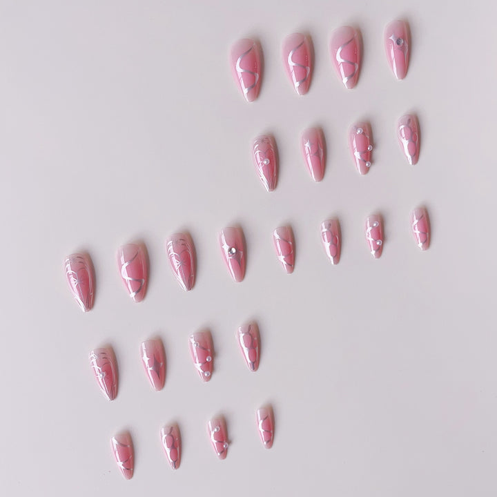 Acrylic Nail Set with Elegant 3D Design and Glamorous Accents Bowlift