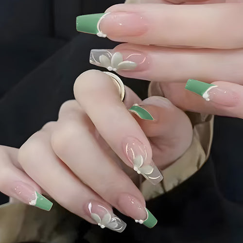 Floral-Design Acrylic Press-On Nails Bowlift