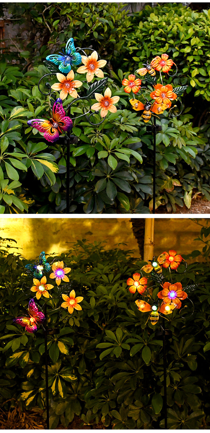 New Solar Iron Flower Butterfly Fire Lawn Light, Outdoor Garden LED Deco