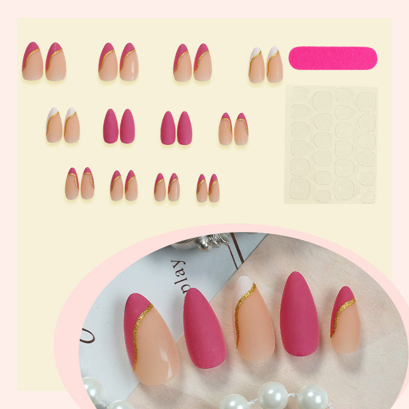 Stylish Press-On Nail Art Set with Elegant Gold Accents Bowlift