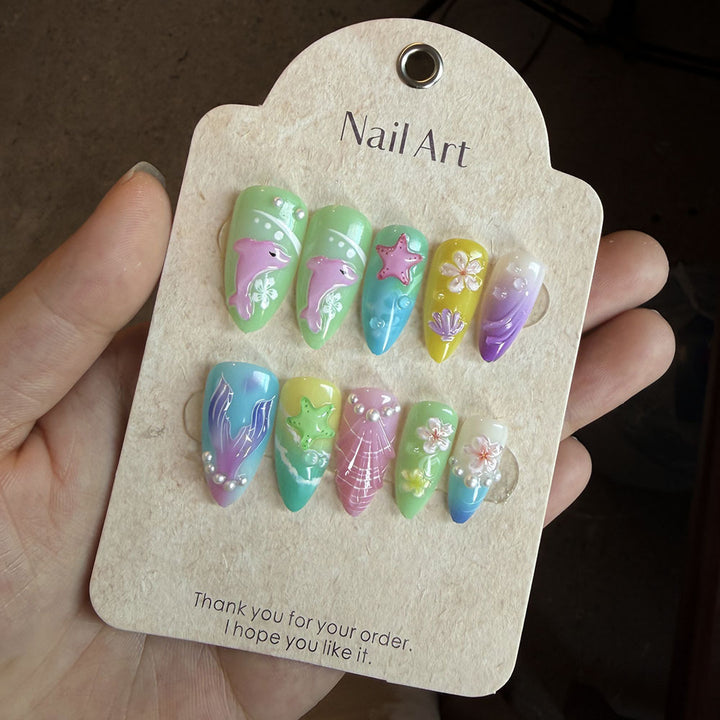 Artistic Ocean-Themed Press-On Nail Set Bowlift