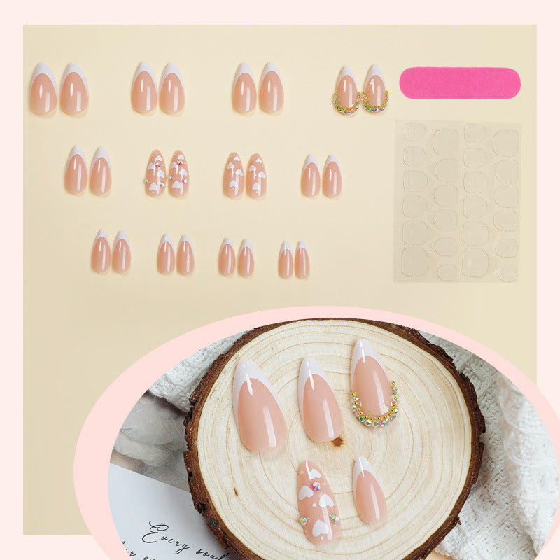 Acrylic Nail Set with Creative Heart and Glitter Motif Bowlift