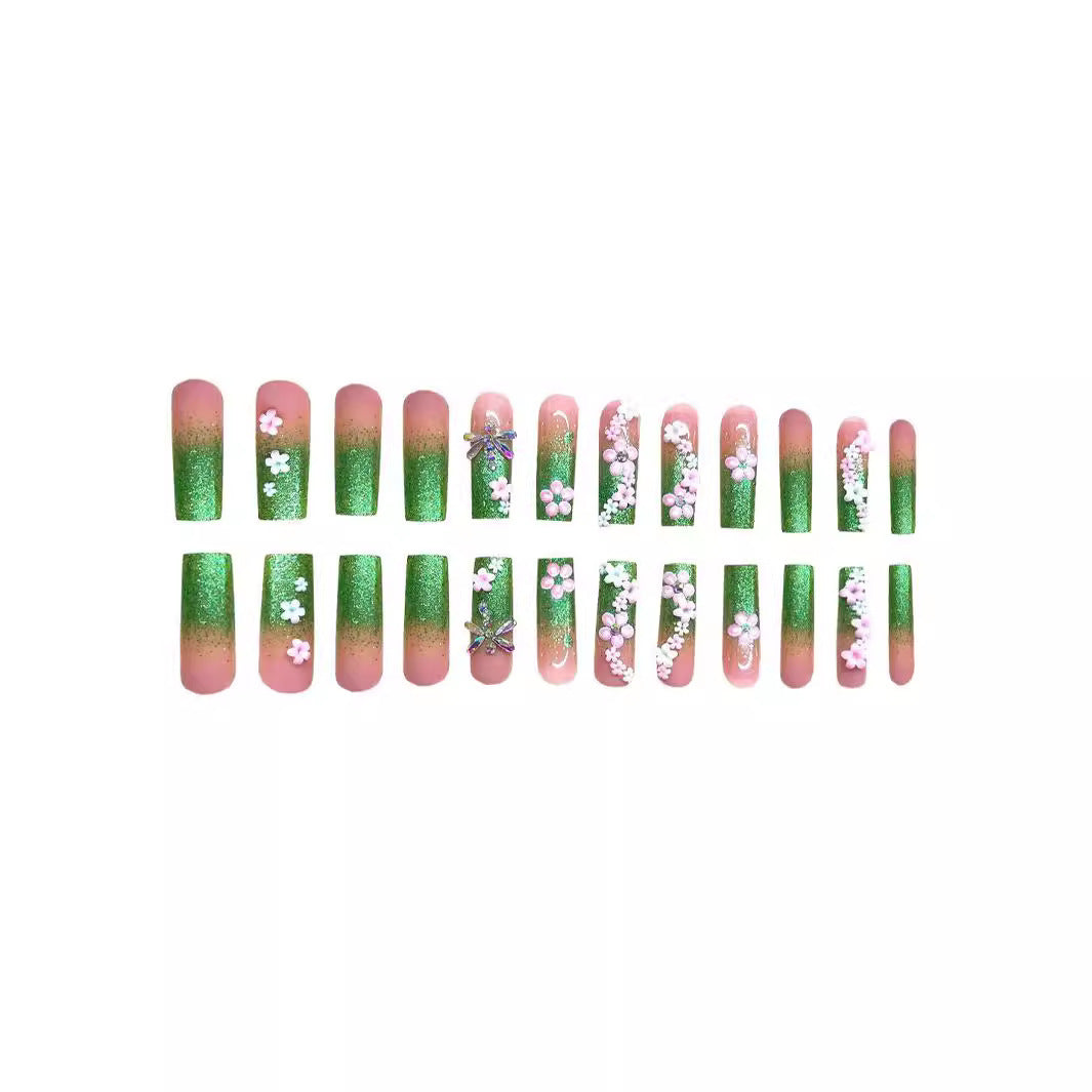 Floral Decorated Press-On Nail Set Bowlift