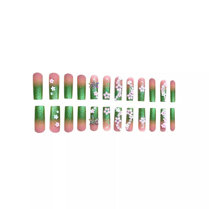 Floral Decorated Press-On Nail Set Bowlift