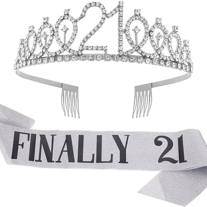 Girl Glittering Birthday Crown and Sash Set Bowlift