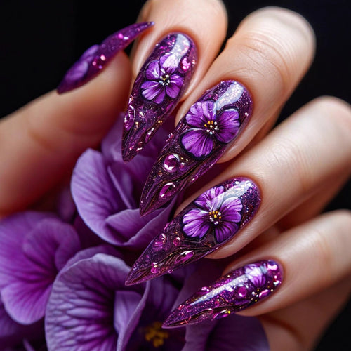 Luxury Flower Design Artificial Nails Bowlift
