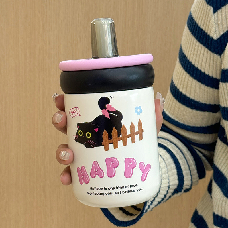 Women's water bottle with innovative silicone cap and playful design Bowlift