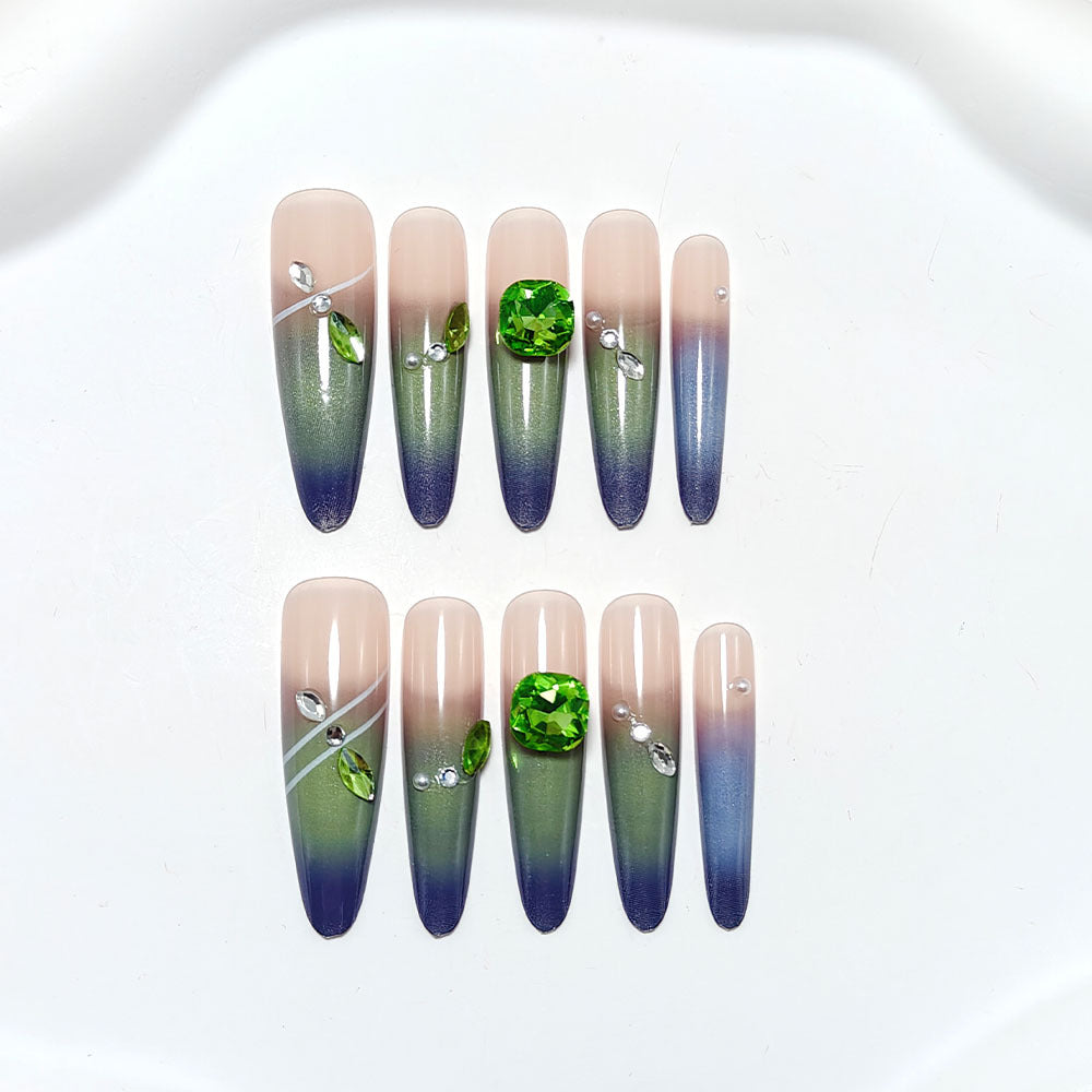 Artifical nails with elegant ombre design and sparkling accents Bowlift