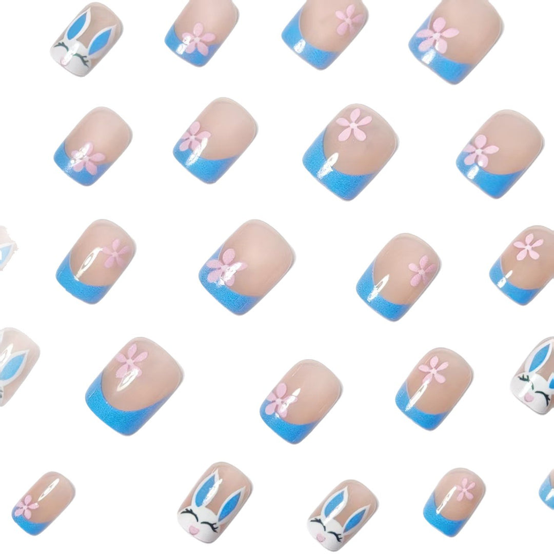 Creative nail art with cheerful bunny and flower pattern Bowlift