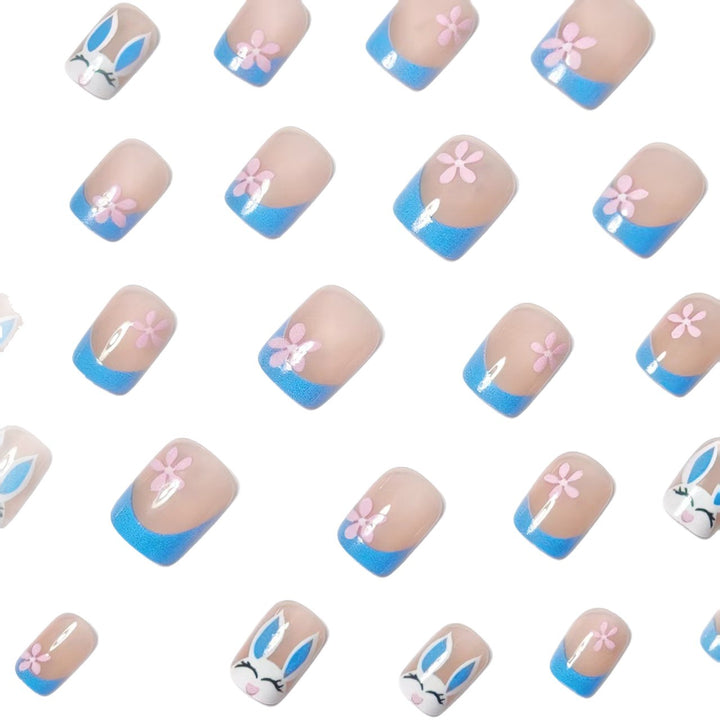 Creative nail art with cheerful bunny and flower pattern Bowlift