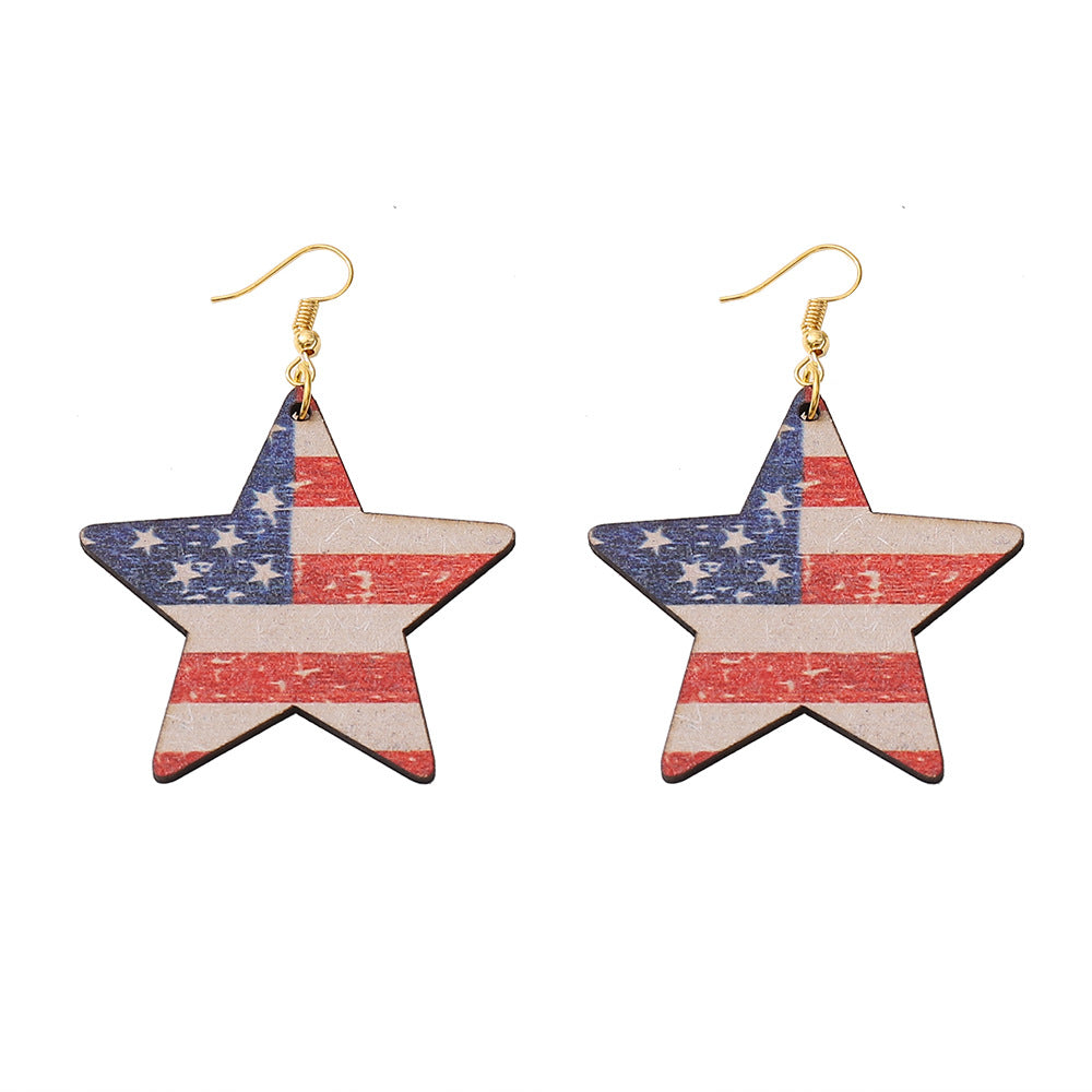 Women's nan star-shaped patriotic wooden dangle earrings with distressed flag print Bowlift