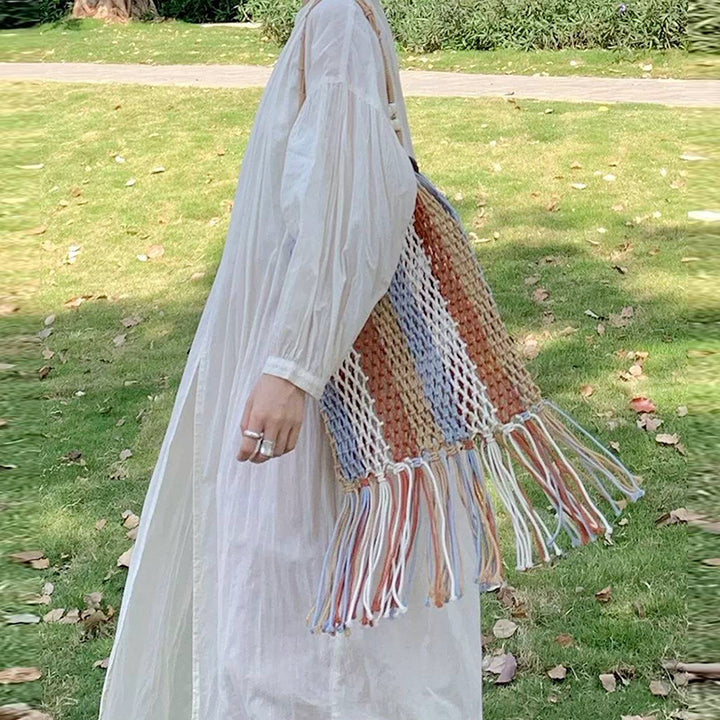 Braided tote bag with colorful fringes Bowlift
