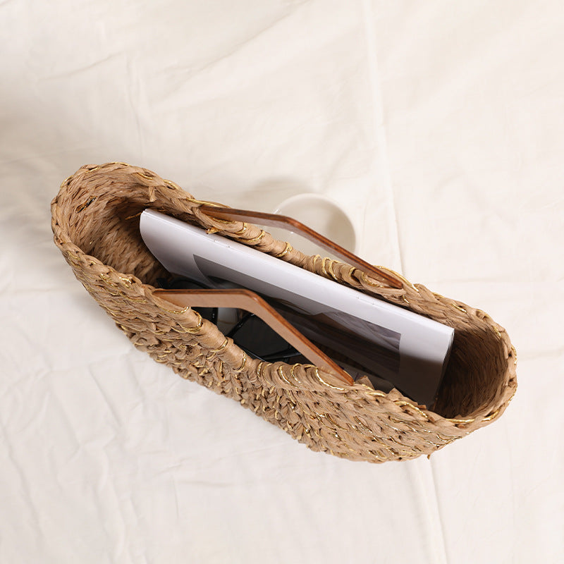 Handcrafted Portable Baskets Bag with Wooden Handles Bowlift