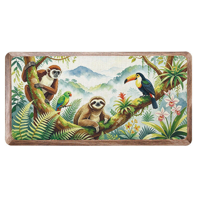 Decorative Jungle-Themed Kitchen Runner Mat Bowlift