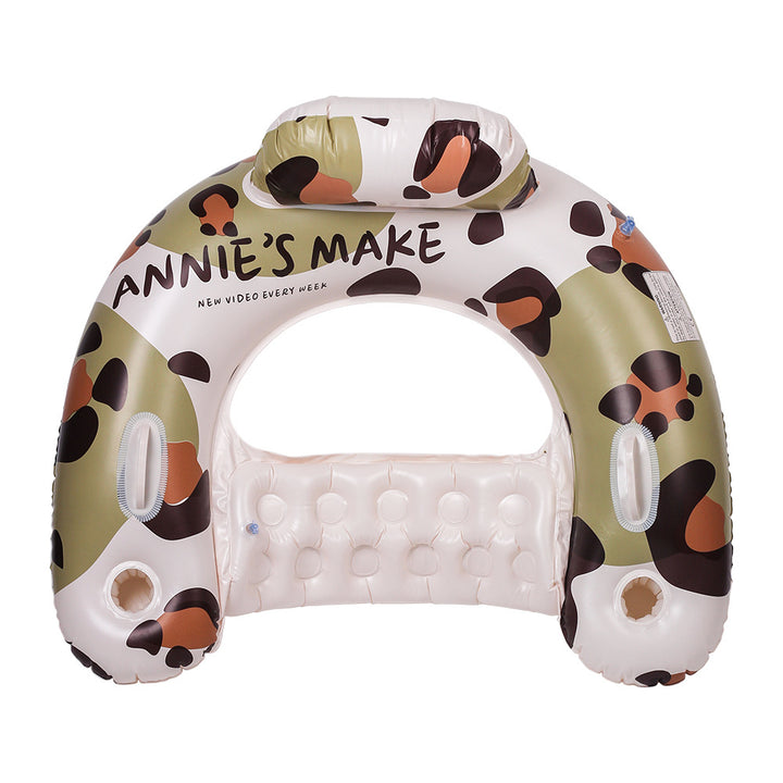Unisex Inflatable Leopard Swim Ring with Integrated Drink Holder Bowlift