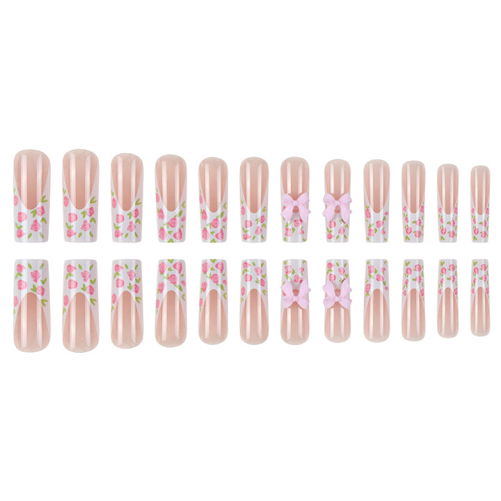 Floral Bow-Design Long Press-On Nails Bowlift