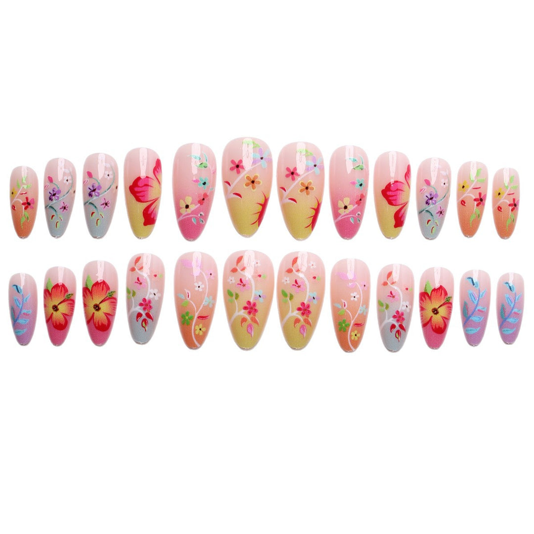 Artifical nail set with floral design and colorful variety Bowlift