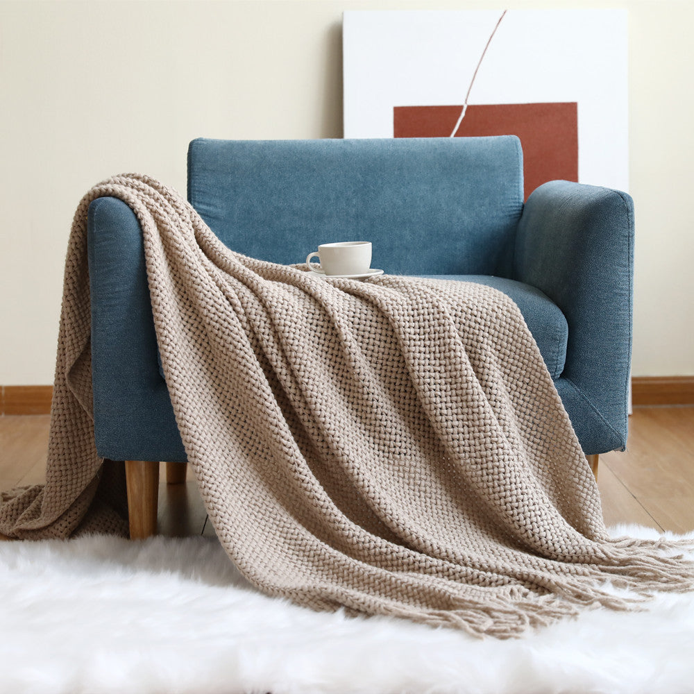 Women cozy knit blanket with decorative pattern Bowlift